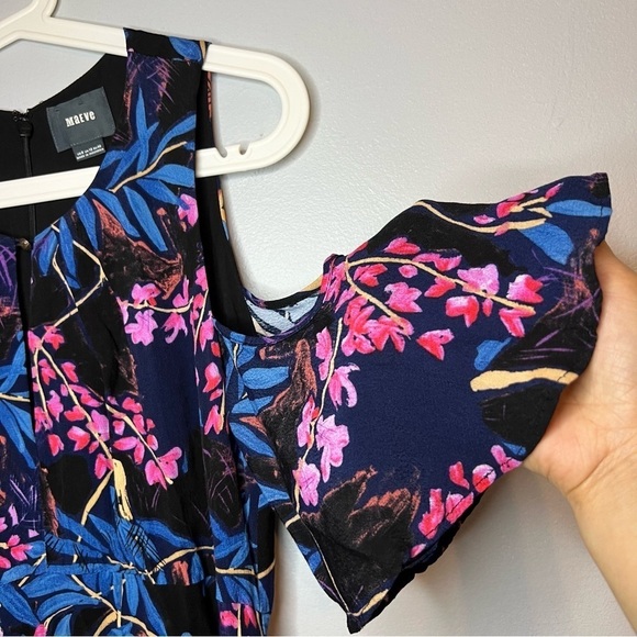Anthropologie Maeve Elia Blue Floral Cold Shoulder Short Sleeve Midi Dress Sz 8 - Picture 8 of 16